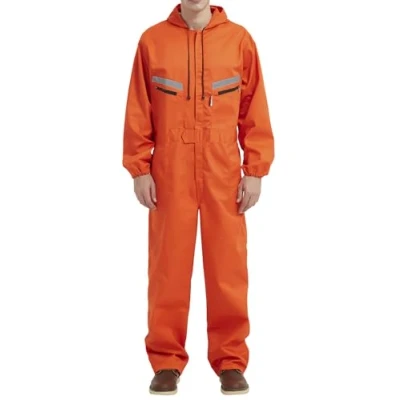 Immagine di Yukirtiq Uomo Incappucciato Tuta da Lavoro Multitasche in Poliestere e Cotone con Elastico Salopette Uniforme Tasche, Arancia, XL