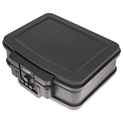 Immagine di HMF 250437 Scatola portadocumenti impermeabile con serratura a combinazione, formato DIN A4, 44,5 x 16,5 33 cm, colore: Nero