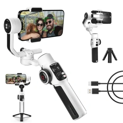 Immagine di ZHIYUN Smooth 5S [ufficiale] Stabilizzatore Cardanico per Smartphone a 3 Assi, Viene fornito con luce di riempimento, Video FilmIC Pro,Vlog,YouTube e TikTok (con treppiede), Bianco