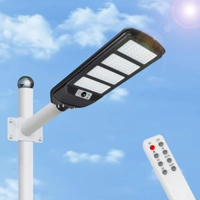 Immagine di Aigostar 200W Lampione Solare da Esterno con Sensore di Movimento, Telecomando, Impermeabile IP65, 2000LM Luce Fredda 6500K, Lampioni Solari LED per Giardino, Cortile, Strada (Non Include il Palo)