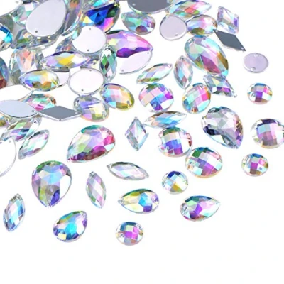 Immagine di Hicarer 108 Pezzi AB Trasparente Gemme Acrilico da Cucire Strass Sfaccettate Piatto Posteriore Pulsanti di Cristallo per Decorazioni dell’Abiti Vestito
