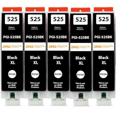 Immagine di Amaprint 5 XL cartucce compatibili con Canon PGI 525 PGBK Nero per IP4850 IP4950 IX6550 MG5150 MG5250 MG5340 MG5350 MG6150 MG6250 MG8150 MG8240 MG8250 MX715 MX885 MX895