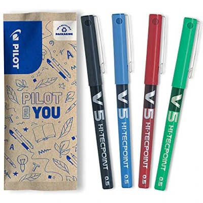 Immagine di Pilot HI TECPOINT V5 Penna a inchiostro liquido, confezione da 4 pz, colore: 1 nero blu rosso verde