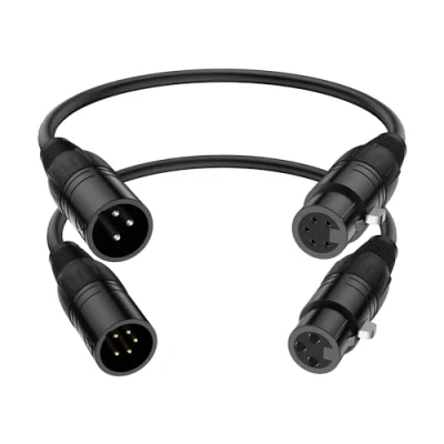 Immagine di J&amp;D Cavo XLR, XLR Maschio 3 Pin a Femmina 5 e Audio, Confezione da 2 per Illuminazione DMX, 30 cm
