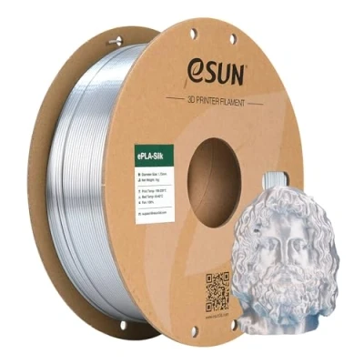 Immagine di eSUN Filamento PLA in Seta Metallo 1.75mm, per Stampante 3D PLA, Precisione Dimensionale +/ 0.05mm,Bobina da 1kg (2.2 libbre) Stampa Stampanti 3D,Seta Argento