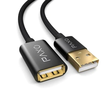 Immagine di PAXO prolunga 3m Nylon USB 2.0 nera, cavo di A A, spina in alluminio, guaina tessuto