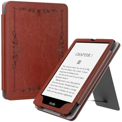 Immagine di MoKo Custodia Compatibile con Kindle Paperwhite 11ª Gen. 2021 e 2022, Schermo da 6,8&quot;, Magnete Riattivazione Standby, Supporto Verticale Cinturino per Presa a Mano, Stile Vintage