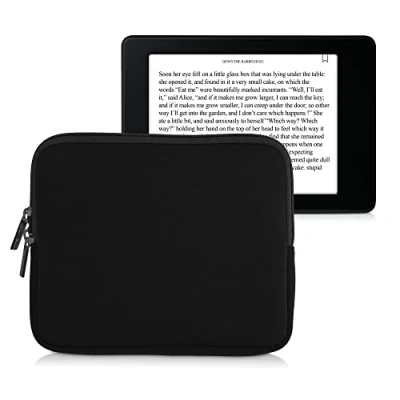 Immagine di kwmobile Custodia Universale per eReader Copertina in Neoprene nero con Chiusura a Zip Misura 17,5 x 14,7 cm Astuccio portatablet