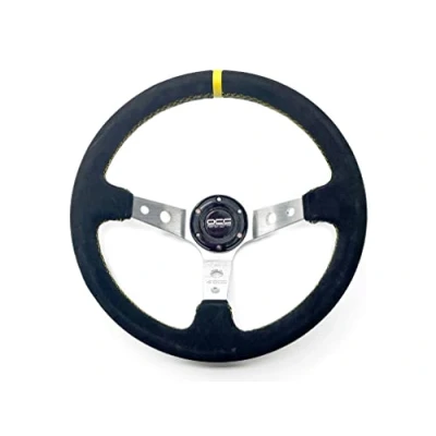 Immagine di OCC MOTORSPORT VOLANTE OFFSET MODELLO TRACK ALCANTARA BRACCI ARGENTO 90 MM PROFONDITÀ 350MM (14 POLLICI)