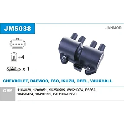 Immagine di JANMOR JM5038 Bobina d&#039;accensione DAEWOO: Lanos Hatchback, OPEL: Frontera B SUV