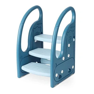 Immagine di Onasti Scaletta gradini, Sgabello a tre gradini per bambini, Sedile Addestramento WC, Bagno Multifunzione, Regolabile in Altezza, Funzione Antiscivolo (Blu)