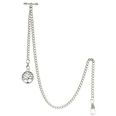 Immagine di TREEWETO Albert Orologio da taschino uomo, con catena a maglia barbazzale, 2 ganci, ciondolo forma di albero della vita antico, design barra T, Argento, Antico