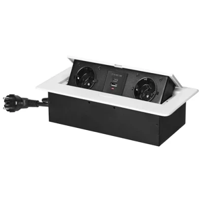 Immagine di Miratic Multipresa A Scomparsa con Bordo Piatto Ciabatta Estraibile Presa da Incasso Retrattile Vari Colori Cavo 1,5m 2x2 Poli + Terra (Schuko) 2xUSB (tipo e C; 5V/3,6A) (bianco)