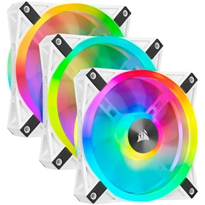 Immagine di Corsair QL120 RGB Ventola con 102 LED Regolabili, Fino a 1.500 Giri/Min, Silenziosa, Smorzatori in Antivibrazione, iCUE QL 120 mm, Confezione da 3 Lighting Node CORE, Bianco
