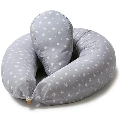 Immagine di Niimo Cuscino Gravidanza e Allattamento per Dormire di lato con Piccolo Multifunzionale Federa Esterna 100% Cotone Sfoderabile Lavabile Uso Versatile (Grigio Stelle Bianche)