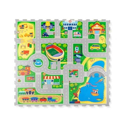 Immagine di Hakuna Matte Tappeto Puzzle Bambini Città 1,2x1,2m 16 Mattonelle in Schiuma a Incastro 20% più Spesso e Morbido Inodore, Senza Formammide, Certificato EN 71