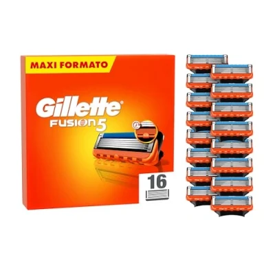 Immagine di Gillette Fusion5 16 Lamette di Ricambio per Rasoio, Con Striscia lubrificante una Scorrevolezza Fluida e 6 Lame Rasatura Profonda Duratura, Rasoio Barba