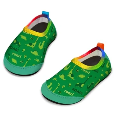Immagine di Yorgou scarpe da acqua per ragazzi e ragazze, spiaggia bambini piccoli, calzini acquatici a piedi nudi antiscivolo piscina spiaggia, Dinosauro verde 3, 17/18 EU