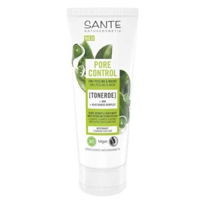Immagine di Sante Naturkosmetik Pore Control 5 in 1, esfoliante e maschera, con tè verde biologico opaco, complesso BHA niacinamide, cura vegana del viso per pelli miste, pulizia dei pori, 100 ml