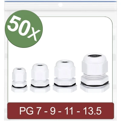 Immagine di Quadrios 24CA415 Pressacavo filettato PG7, PG9, PG11, PG13.5 Poliammide Bianco 50 pz.