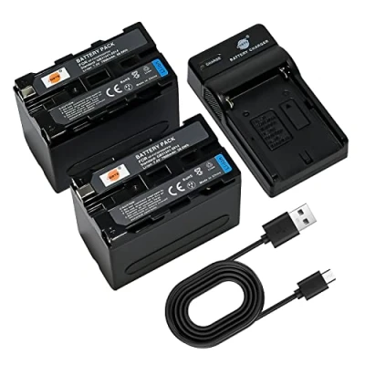 Immagine di DSTE NP F970 F950 Batteria per fotocamera (2 pezzi) e caricatore compatibile con Sony CCD TR500, TR511E, TR512E, TR515E, TR516, TR516E, TR517, TR5555, TR57