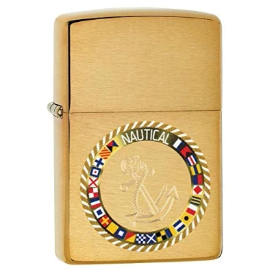 Immagine di Zippo Design con bandiere nautiche Immagine a colori/incisione automatica, ottone spazzolato Accendino antivento, ricaricabile, in confezione regalo, 49128