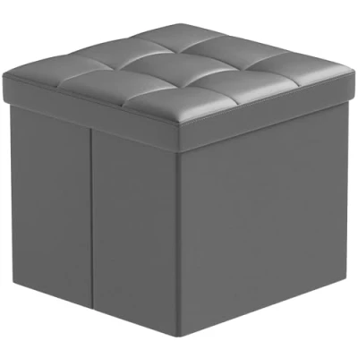 Immagine di BRIAN &amp; DANY Pouf Cubo Poggiapiedi Sgabello Contenitore Cassapanca pieghevole Carico max. 300 kg, Ecopelle, Grigio, 38 cm x 38cm