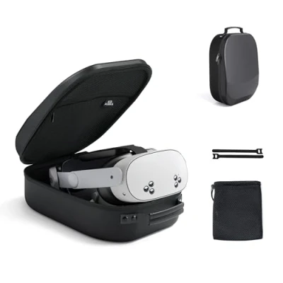 Immagine di Custodia rigida per Meta Quest 3S/Oculus 3&amp;2&amp;Pro/Vision Pro/Pico 4, compatibile con accessori cinturini cuffie Elite/batteria, adatta viaggi e archiviazione domestica Aubika (nero)