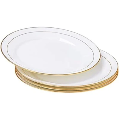 Immagine di New Bone China Set Piatti in Porcellana Bianca,Piatto da Dessert,Piatto Portata,Piatti Rotondi Insalata Portata Porcellana,Piatto Piano Bianco con Bordo Oro,Piatto