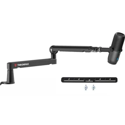 Immagine di Thronmax S6 Braccio boom per microfono, supporto microfono robusto pieghevole 360 Podcast/Streaming/Gaming/Youtuber/Blue Yeti, 1/4&quot; 3/8&quot; 5/8&quot; Universale in Acciaio inossidabile (Nero)