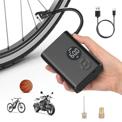 Immagine di Gerbala Pompa per Bicicletta Elettrica Portatile, 130 PSI Mini Compressore Bici con Display Digitale e Luce LED, Valvole Presta Schrader, Ideale Bike, MTB, da Corsa Palloni