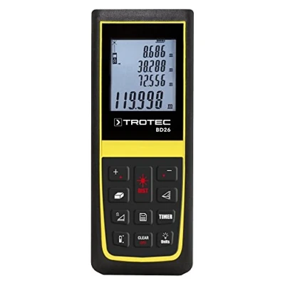 Immagine di TROTEC Distanziometro laser BD26 Misuratore di distanza digitale Portata fino a 120 m, sensore inclinazione 90, IP54, livella bolla d&#039;aria, funzione timer, spegnimento automatico
