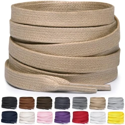 Immagine di Miscly Lacci Piatti in Cotone Cerato per Stivali, Sneaker e Scarpe Disponibili Diverse Lunghezze Colori (Cachi, 114 cm)