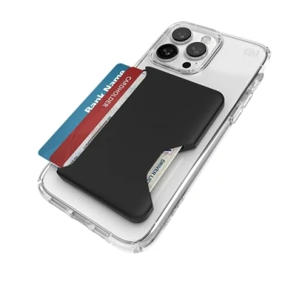 Immagine di Speck MagSafe Portafoglio per iPhone con chiusura a scatto rimovibile, antiscivolo, contiene 1 3 carte, finitura morbida al tatto, resistente ai graffi, MagSafe, colore: nero