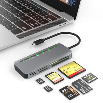 Immagine di Lettore di schede USB C memoria in alluminio 7 1, ad alta velocità CF/SD/TF/XD/MS/Micro SD Card Solt, Adattatore Memory Stick Pro Duo per WIN XP/Vista/Mac OS/Linux/Serie iPhone 15
