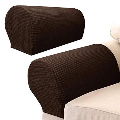 Immagine di 2 protezioni per braccioli divani, elastici, universali, poltrone, braccioli, in tessuto elasticizzato mobili (marrone)