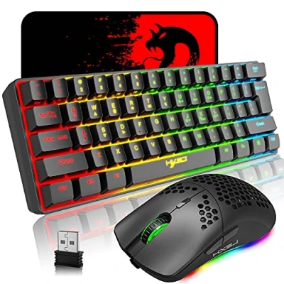 Immagine di Ricaricabile Bluetooth 5.0 Wireless/2.4G Usb Wired Dual mode RGB LED Retroilluminazione Effetti Tastiera da gioco compatta 61 Tasti Anti ghosting Wireless Gaming Mouse 750mAh Leggero con PC