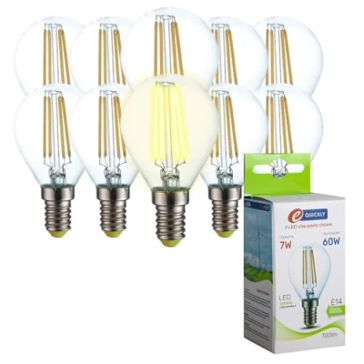 Immagine di E QUICKLY Lampadine LED E14 Luce naturale attacco piccolo E14, 7W (Equivalenti a 60W), 700 Lumen, bianca 4000K, stile Vintage, Risparmio Energetico, lampadina piccole dimensioni, 10 PZ