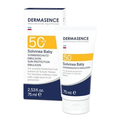 Immagine di DERMASENCE Solvinea Baby SPF 50 da 75 ml, Crema solare bambini con Protezione UV A/B molto elevata, senza aloni, neurodermite