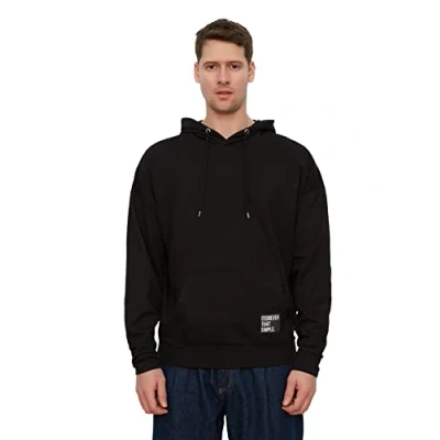 Immagine di Trendyol Man Basics Oversize Basic Felpa con Cappuccio in Tessuto, Nero, S Uomo
