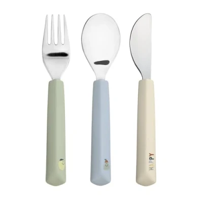 Immagine di LÄSSIG Set di posate per bambini 3 pezzi forchetta, cucchiaio, coltello in acciaio inox con manico silicone/Cutlery with Silicone Handle Happy Fruits Lemon