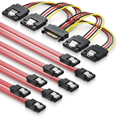 Immagine di deleyCON Set di Cavi SATA con 4 III Connettore Dritto + Cavo Adattatore Alimentazione per SSD HDD Hard Disk