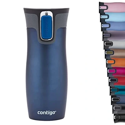 Immagine di Contigo Tazza Termica West Loop Autoseal, Caffè da Viaggio in Acciaio Inossidabile, Contenitore Termico a Tenuta Stagna, con Coperchio Privo di BPA, 470ml, Blu (Monaco)