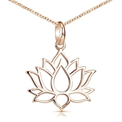 Immagine di Materia, collana in oro rosa Con ciondolo a forma di fiore loto, argento 925 placcato rosa, per donne e adolescenti, colore: catena da 45 cm., cod. KA 69 Rose