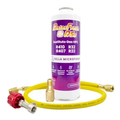 Immagine di Ralerfresh RS R410, R32, R407, R22, ricarica di gas organico per aria condizionata Split Ecologico efficiente rapida (bottiglia RSs + tubo flessibile)