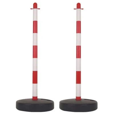 Immagine di Perel Set 2 pali in PVC, con base riempibile, catenella non inclusa, per delimitazione temporanea, eventi, ristorazione e spazi pubblici, rosso/bianco, pezzi