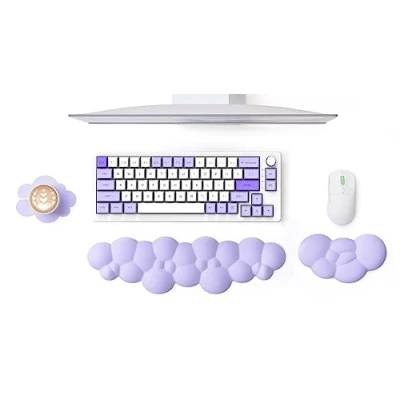 Immagine di MAMBASNAKE Cloud Poggiapolsi Set Tastiera e Mouse con Sottobicchiere, Memory Foam Cuscino Ergonomico per Polso Supporto Pad Base Antiscivolo, Digitazione Sollievo dal Dolore al Viola
