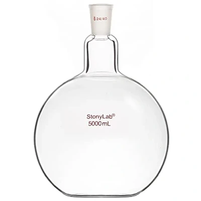 Immagine di stonylab Pallone di Ebollizione a Fondo Piatto con Collo Singolo Borosilicato in Vetro, Giunto Esterno Conico Standard 24/40, Matracci da laboratorio Palloni per Boiling Flask, 5000ml