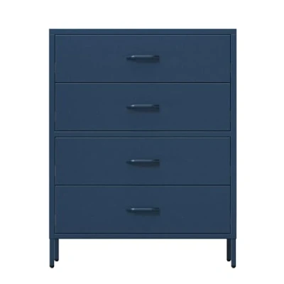 Immagine di Jan Nowak Cassettiera Camera da Letto Moderno 4 Cassetti CARLA Stile Industriale Neonato in Metallo, Settimino Scintillante 80 x 101,5 40 cm Blu Marino