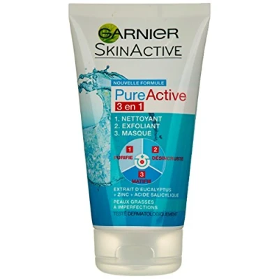 Immagine di Garnier Pure Attivo Maschera scrub detergente 3 in 1 Cleanser Exfoliator Mask Set di 4
